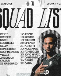 开云-尤文vs摩纳哥欧冠名单：伊尔迪兹领衔，戴维、布雷默、孔塞桑在列